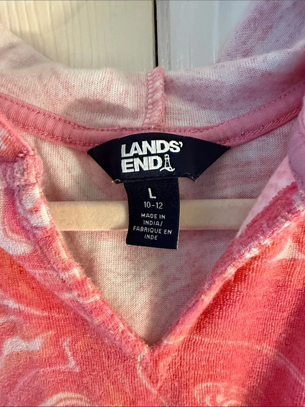 Lands' End Girls' Coral Swirl Hooded Swim Cover-up Dress Monogram R
